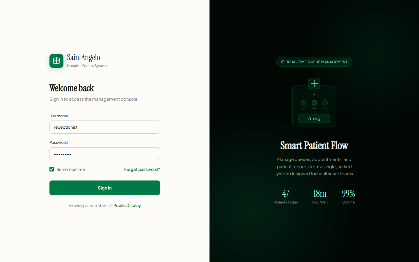 SaintAngelo hospital queue system preview